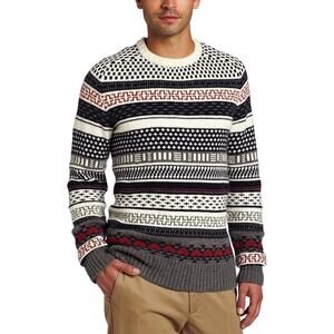 Jack Spade Bleecker Street Stone Fairisle Red Cream Blue Pullover Wool Sweater S